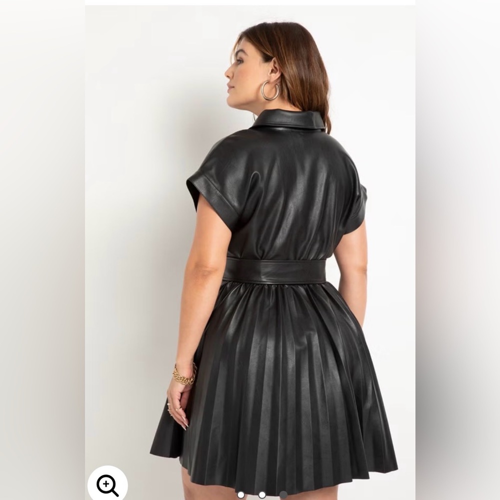 Faux Leather Dress With Pleated Skirt - Picture 2 of 8